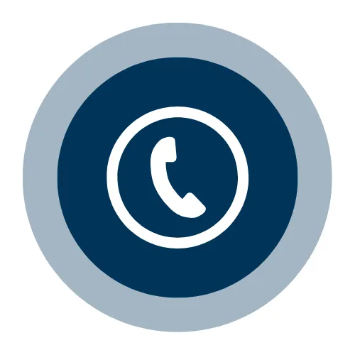 Phone icon on a dark blue circular background.